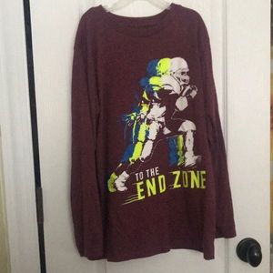 Sporty Long sleeves, maroon coloring, and graphic